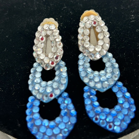 VINTAGE BELLINI 3 HALLOW DROP ROYAL BLUE, BLUE SKY, CLEAR SWAROFSKI CRYSTAL CLIP - Picture 10 of 11